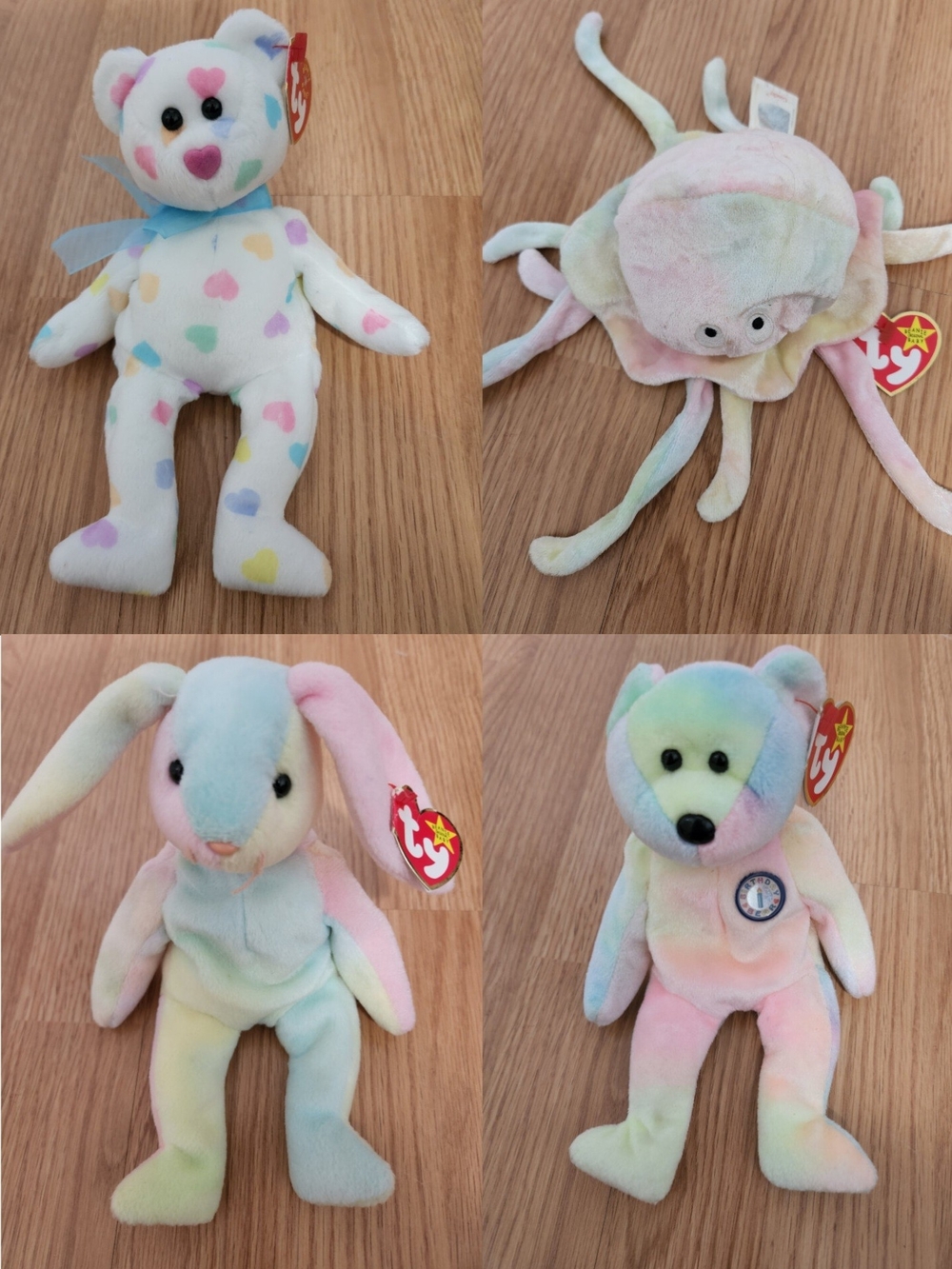 Ty Beanie Babies: Pastel Multicolor Bear/Bunny/Octopus Collection